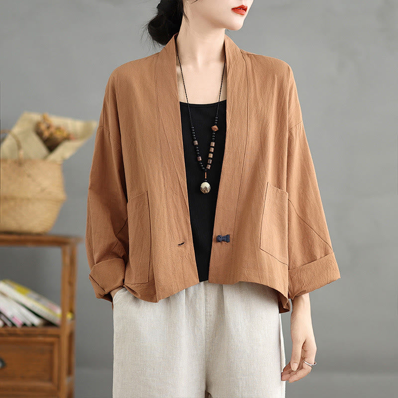 Buddha Stones Casual Vintage Plain Long Sleeve Open Front Jacket With Pockets - Peru - US14,UK/AU18,EU46 (2XL) - image 0