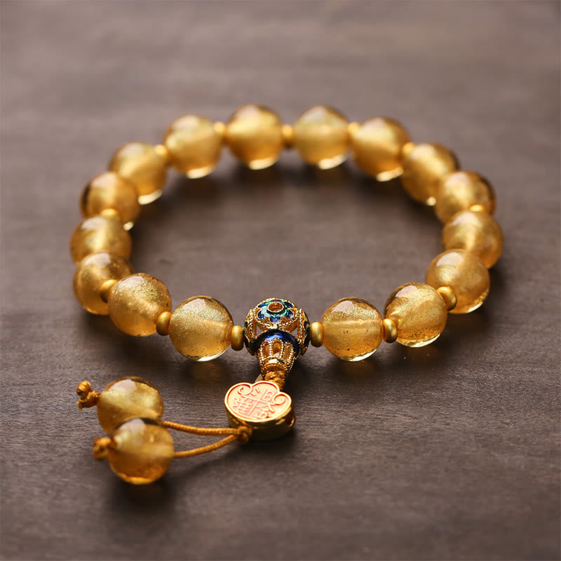 Buddha Stones Gold Foil Liuli Glass Bead Ruyi Golden Ingot Fortune Bracelet - image 2
