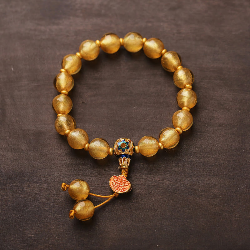 Buddha Stones Gold Foil Liuli Glass Bead Ruyi Golden Ingot Fortune Bracelet - image 3
