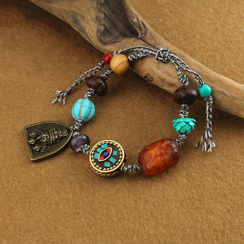 Buddha Stones Tibetan Buddha's Eye Turquoise Lotus Zakiram Protection Rope Bracelet - image 3
