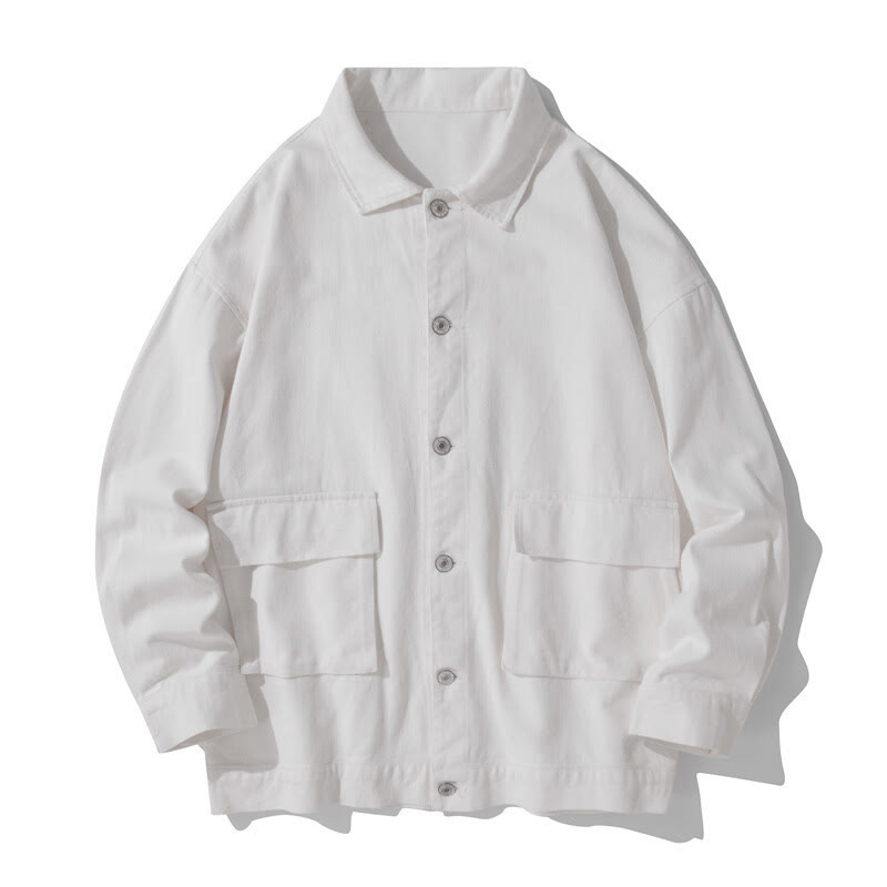 Buddha Stones Long Sleeve Button Stand Collar Design Men's Cotton Jacket Shirt With Pockets - White - US/UK/AU50,EU60 (5XL) - image 6