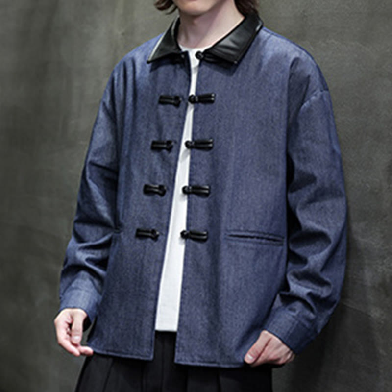 Buddha Stones Men's Frog-Button Cotton Long Sleeve Shirt With Pockets - MidnightBlue - US/UK/AU46,EU56 (5XL) - image 0
