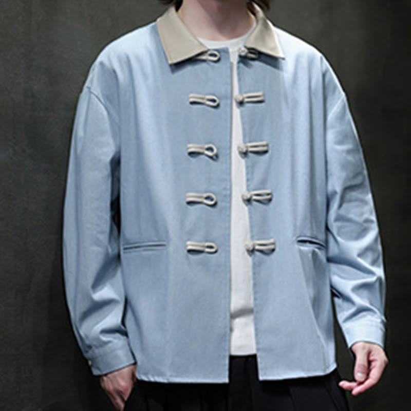 Buddha Stones Men's Frog-Button Cotton Long Sleeve Shirt With Pockets - LightSkyBlue - US/UK/AU46,EU56 (5XL) - image 13