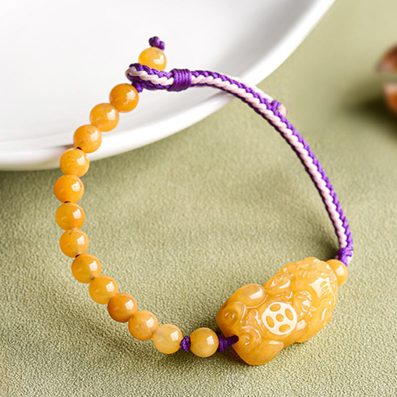 Buddha Stones Golden Silk Jade Beads PiXiu Wealth Bracelet - image 3