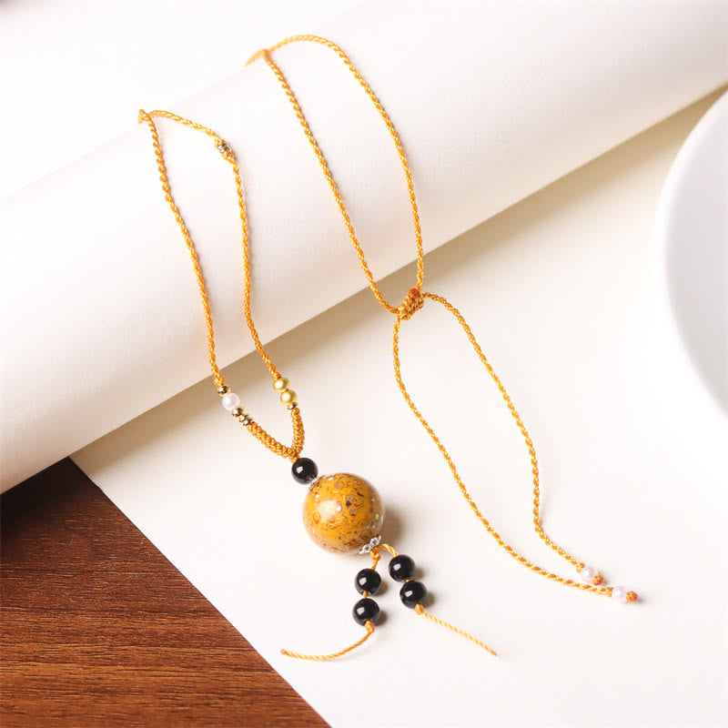 Buddha Stones Ebony Wood Aurora Lacquer Craft Bead Pearl Balance Necklace Pendant - Golden Charm(Random Golden) - image 14