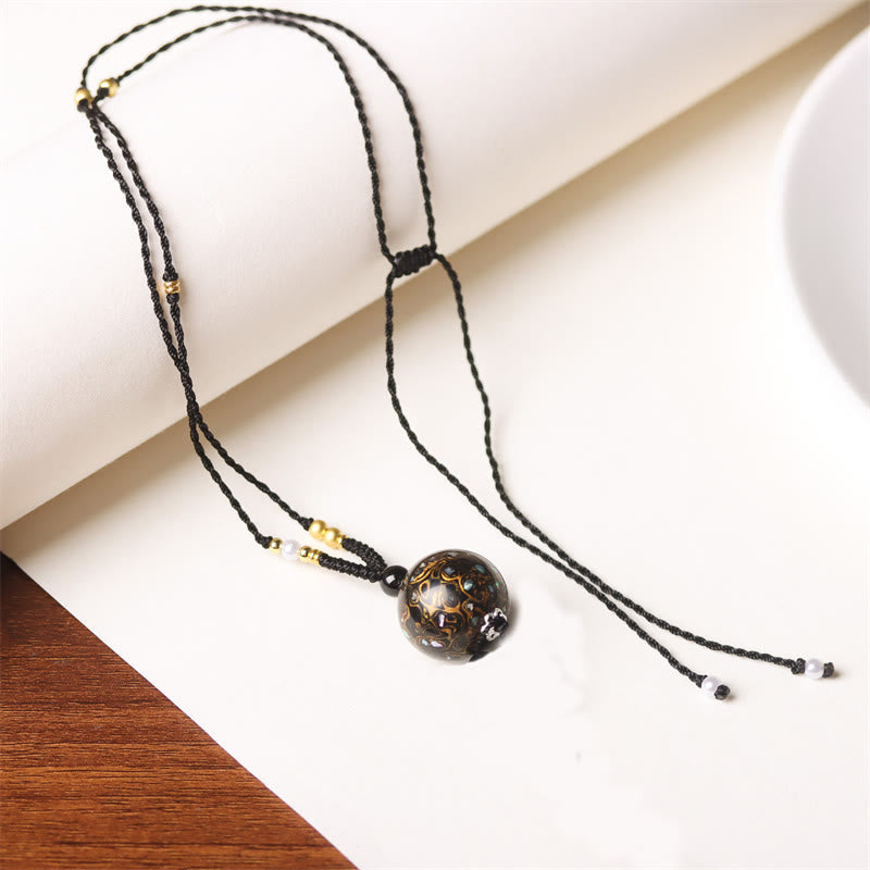Buddha Stones Ebony Wood Aurora Lacquer Craft Bead Pearl Balance Necklace Pendant - Black Gold(Random Black Gold) - image 19