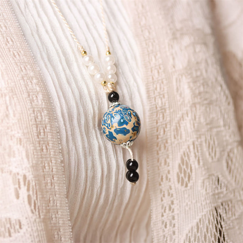Buddha Stones Ebony Wood Aurora Lacquer Craft Bead Pearl Balance Necklace Pendant - image 12
