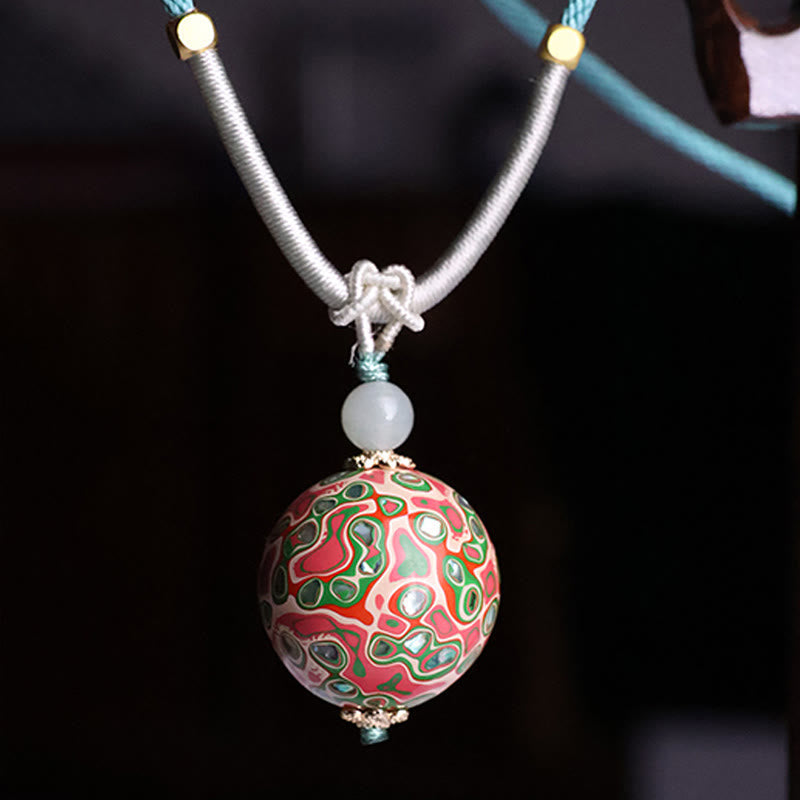 Buddha Stones Ebony Wood Colorful Lacquer Craft Bead Calm Necklace Pendant - Colorful(Random Beige Colorful) - image 1