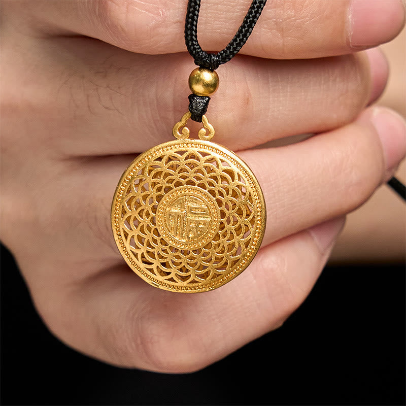 Buddha Stones Copper Eight Treasure Compass Fu Character Fortune Rope Necklace Pendant - image 3