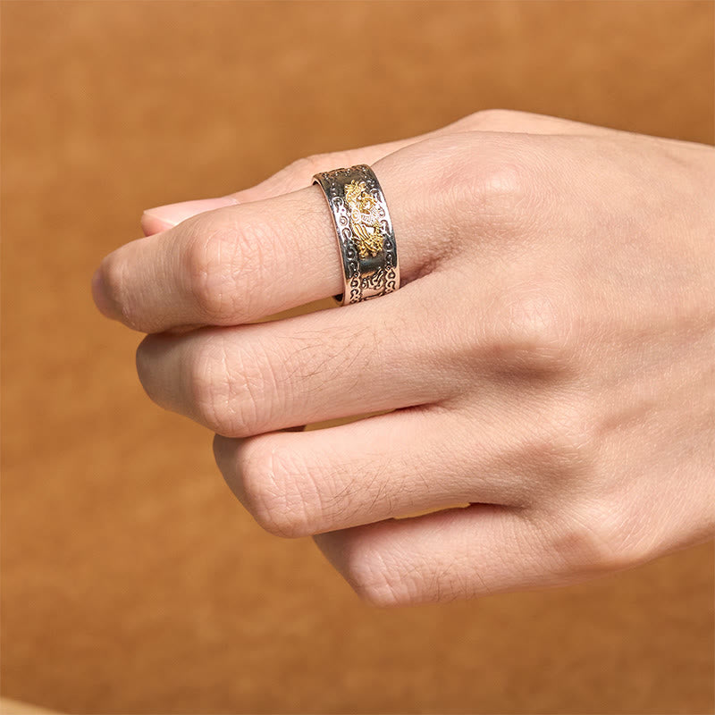 Buddha Stones Dragon Pattern Heart Sutra Copper Strength Ring - image 13