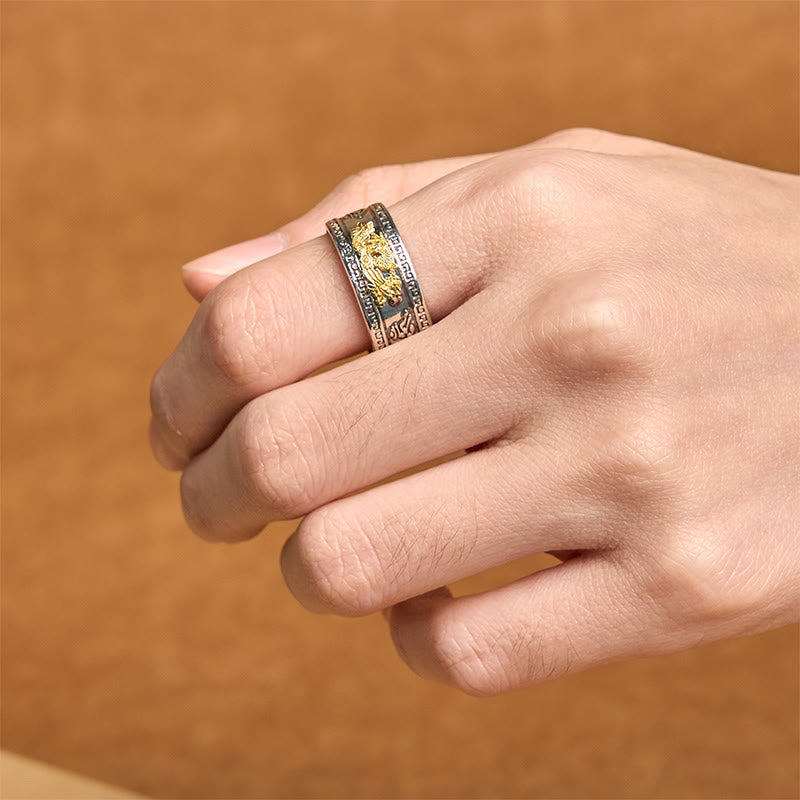 Buddha Stones Dragon Pattern Heart Sutra Copper Strength Ring - image 6
