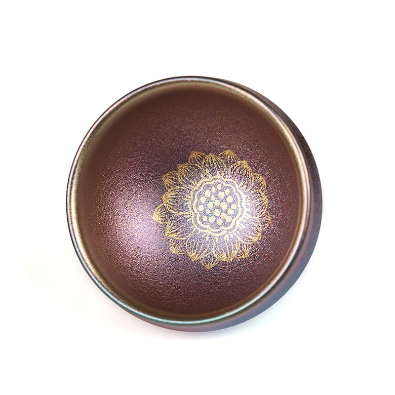 Buddha Stones Handmade Chinese Jianzhan Golden Lotus Flower Ceramic Teacup Kung Fu Tea Cup 150ml - image 8