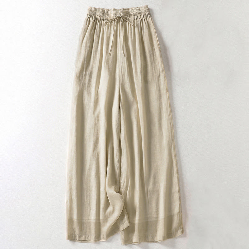 Buddha Stones Solid Color Lace-up Cotton Women's Wide Leg Pants - DarkKhaki - US8-10,UK/AU12-14,EU40-42 (2XL) - image 1