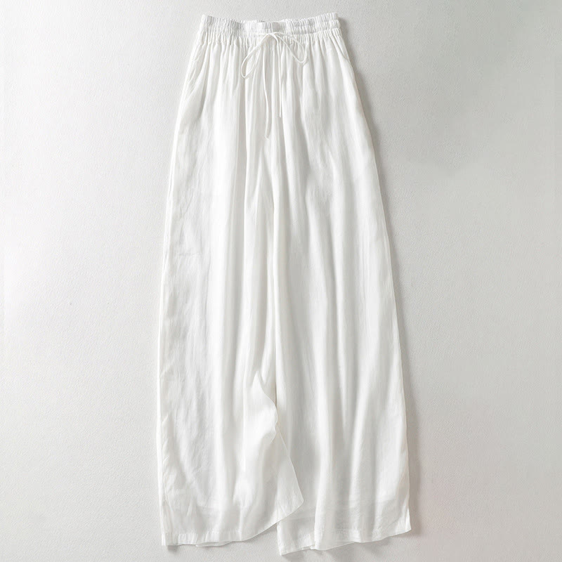 Buddha Stones Solid Color Lace-up Cotton Women's Wide Leg Pants - White - US8-10,UK/AU12-14,EU40-42 (2XL) - image 6
