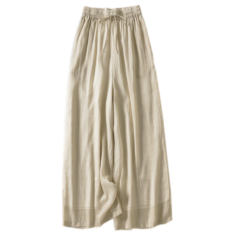 Buddha Stones Solid Color Lace-up Cotton Women's Wide Leg Pants - image 2