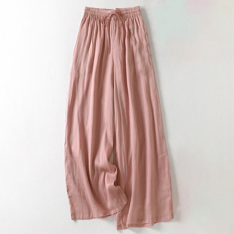 Buddha Stones Solid Color Lace-up Cotton Women's Wide Leg Pants - Pink - US8-10,UK/AU12-14,EU40-42 (2XL) - image 23