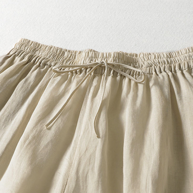 Buddha Stones Solid Color Lace-up Cotton Women's Wide Leg Pants - image 5