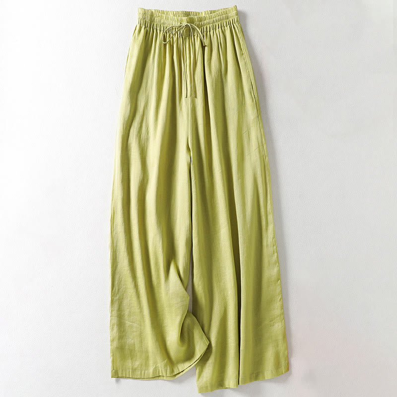Buddha Stones Solid Color Lace-up Cotton Women's Wide Leg Pants - GreenYellow - US8-10,UK/AU12-14,EU40-42 (2XL) - image 11
