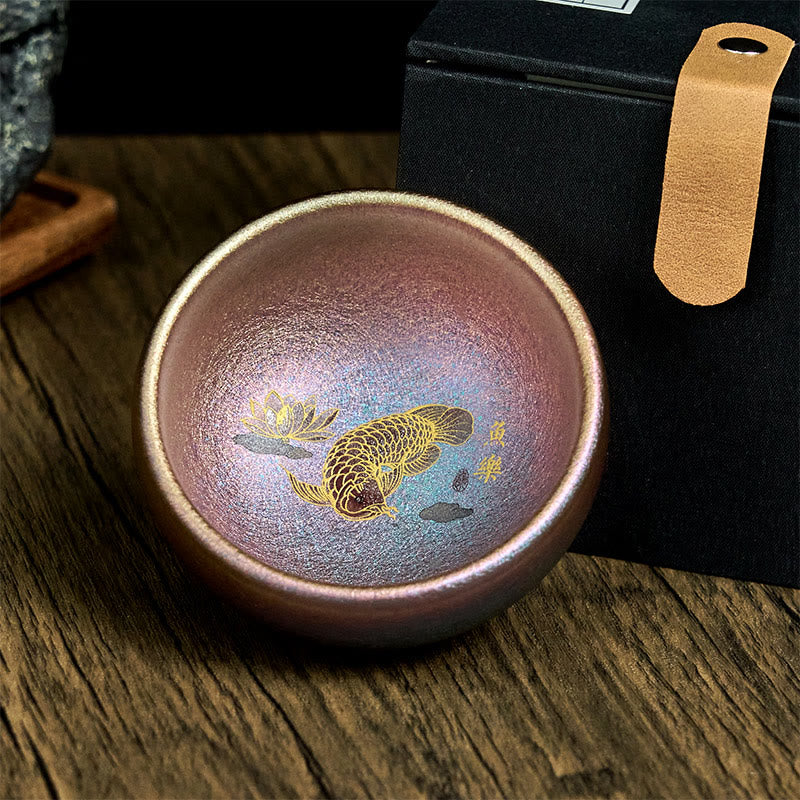 Buddha Stones Handmade Chinese Jianzhan Koi Fish Lotus Leaf Ceramic Teacup Kung Fu Tea Cup 150ml - image 21