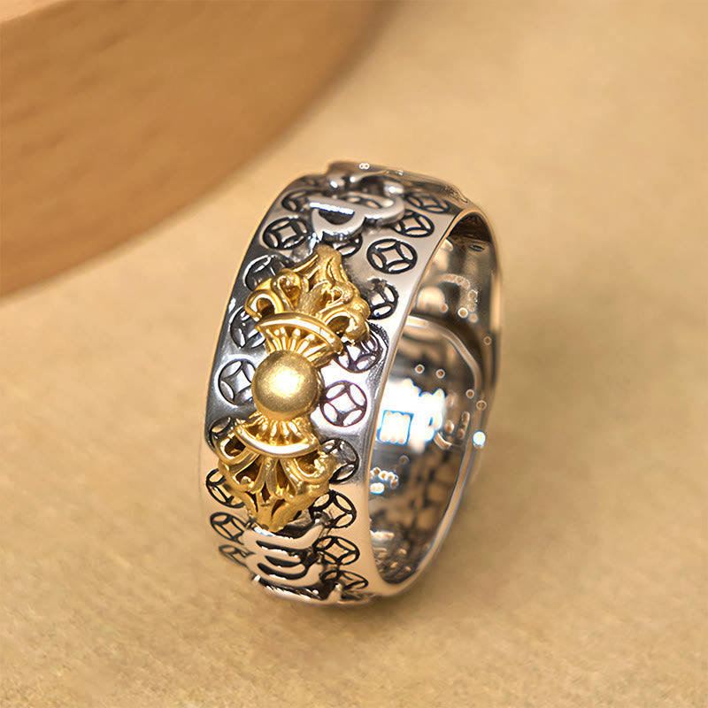 Buddha Stones Vintage Om Mani Padme Hum Vajra Copper Pleated Silver Balance Ring - image 2
