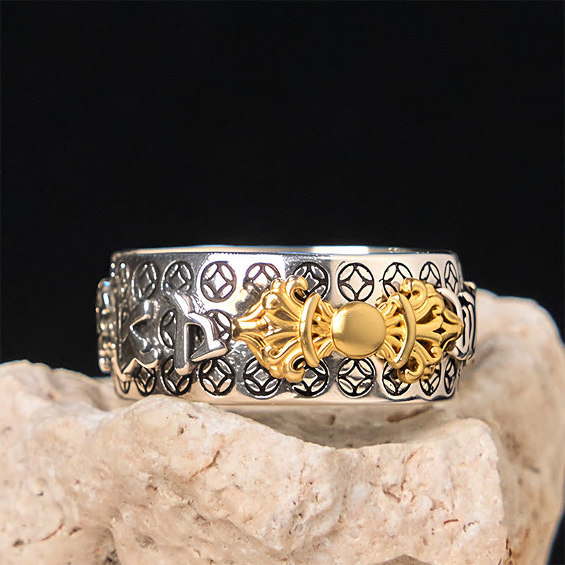 Buddha Stones Vintage Om Mani Padme Hum Vajra Copper Pleated Silver Balance Ring - image 5