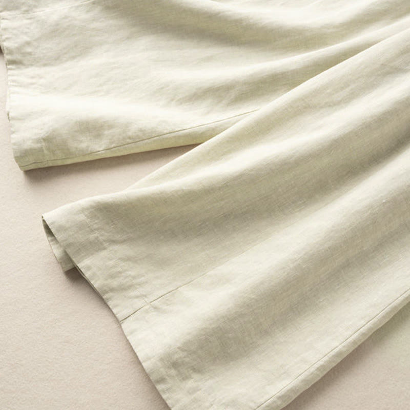 Buddha Stones Plain Color 7-8 Length Capri Cropped Pants Cotton Linen Women's Wide Leg Pants With Pockets - image 23