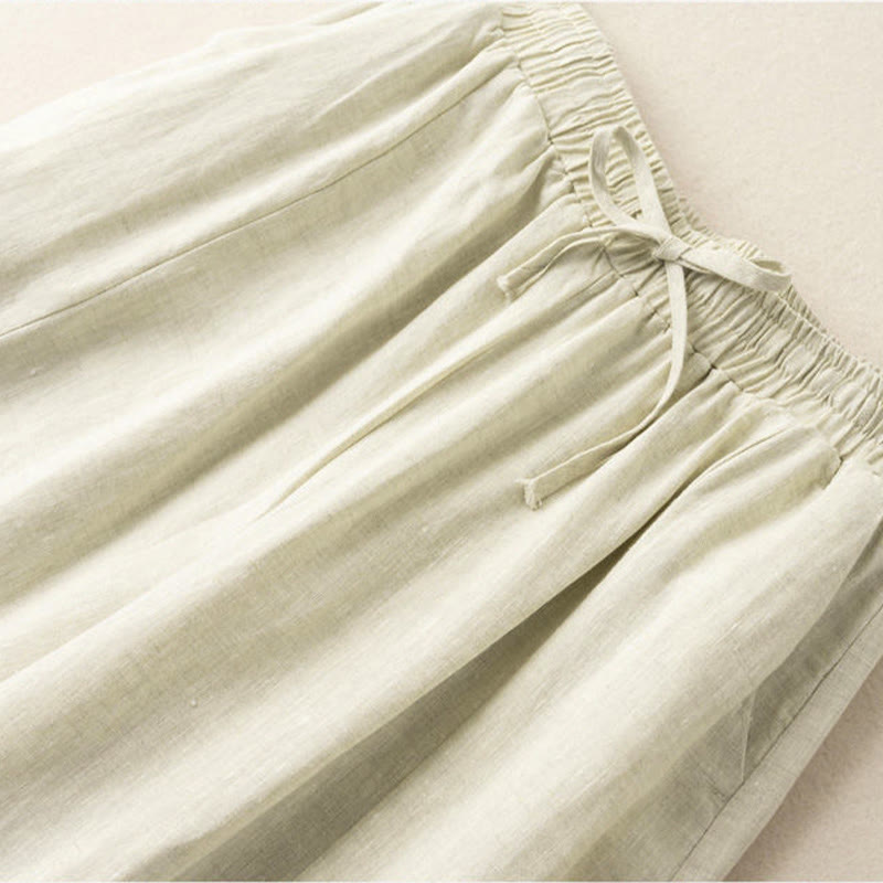 Buddha Stones Plain Color 7-8 Length Capri Cropped Pants Cotton Linen Women's Wide Leg Pants With Pockets - image 25