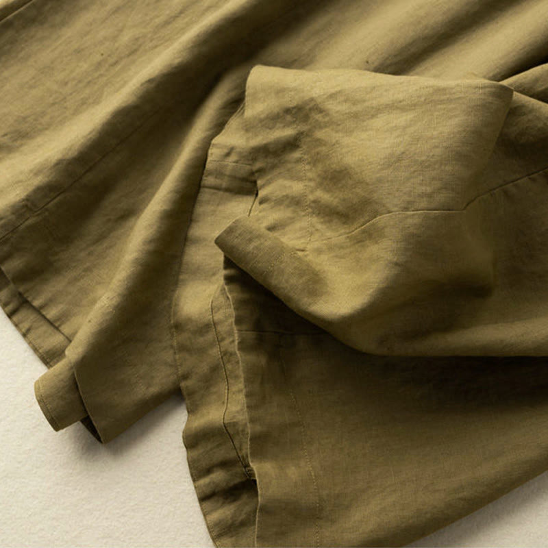Buddha Stones Plain Color 7-8 Length Capri Cropped Pants Cotton Linen Women's Wide Leg Pants With Pockets - image 13