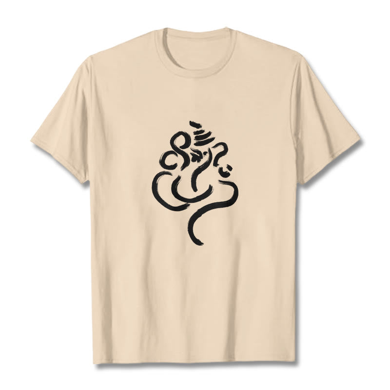 Buddha Stones Casual Ganesha Pattern Cotton Tee T-shirt - Bisque - 2XL - image 8