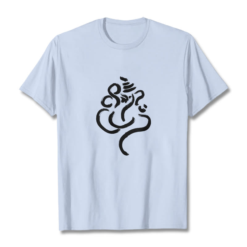 Buddha Stones Casual Ganesha Pattern Cotton Tee T-shirt - LightCyan - 2XL - image 18