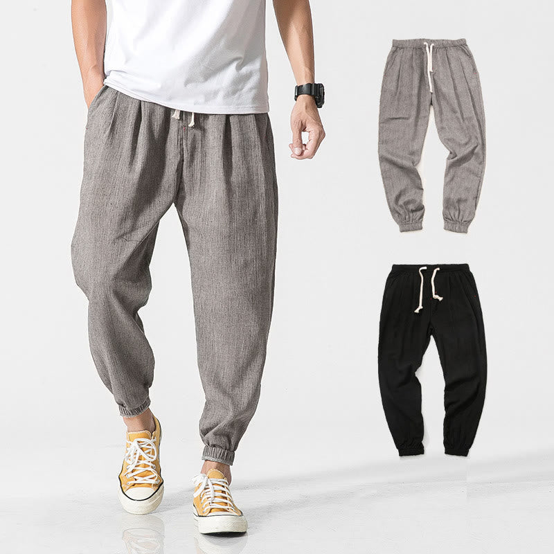 Buddha Stones Simple Drawstring Design Linen Men's Pants With Pockets - Gray - US/UK/AU46,EU56 (5XL) - image 1