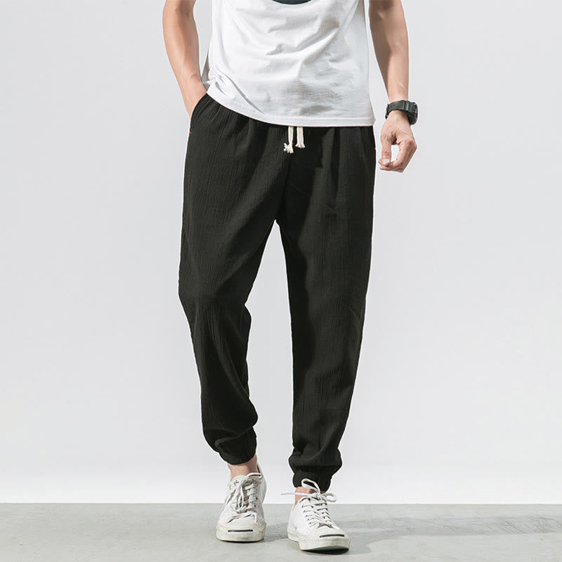 Buddha Stones Simple Drawstring Design Linen Men's Pants With Pockets - Black - US/UK/AU46,EU56 (5XL) - image 14