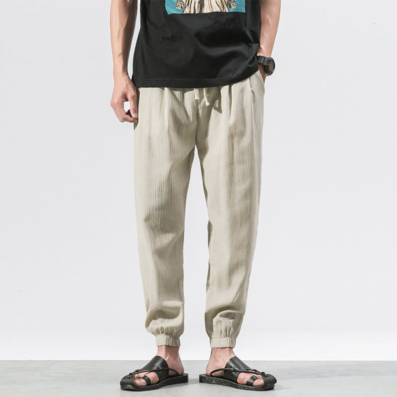 Buddha Stones Simple Drawstring Design Linen Men's Pants With Pockets - Beige - US/UK/AU46,EU56 (5XL) - image 16