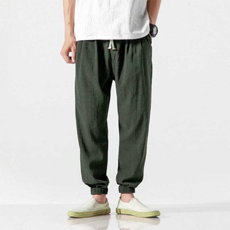 Buddha Stones Simple Drawstring Design Linen Men's Pants With Pockets - DarkOliveGreen - US/UK/AU46,EU56 (5XL) - image 17