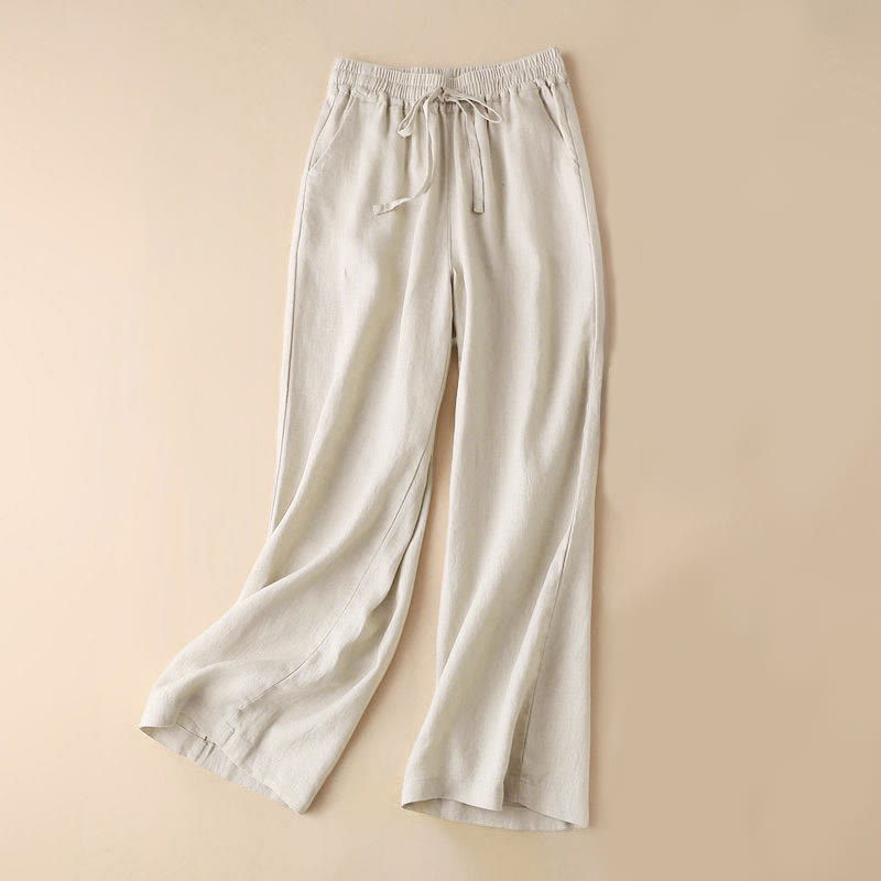 Buddha Stones Casual High Waist Lace-up Wide Leg Pants With Pockets - Linen - US12,UK/AU16,EU44 (XL) - image 23