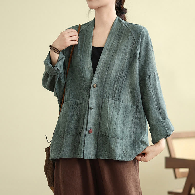 Buddha Stones Plain Long Sleeve Women's Cotton Linen Jacket With Pockets - CadetBlue - US14,UK/AU18,EU46 (2XL) - image 17