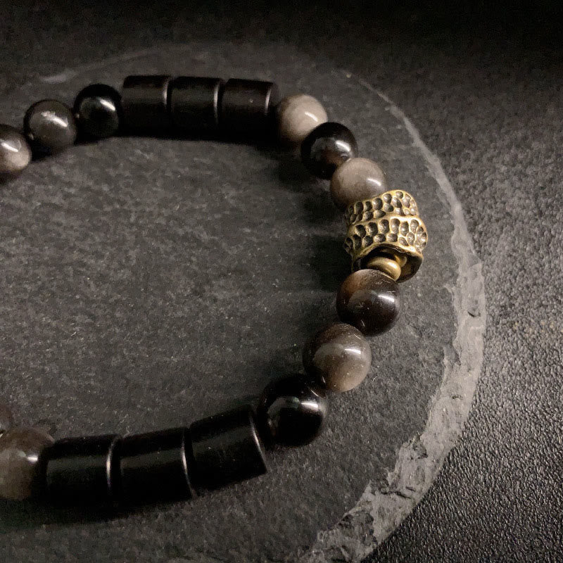Buddha Stones Silver Sheen Obsidian Ebony Protection Bracelet - image 7