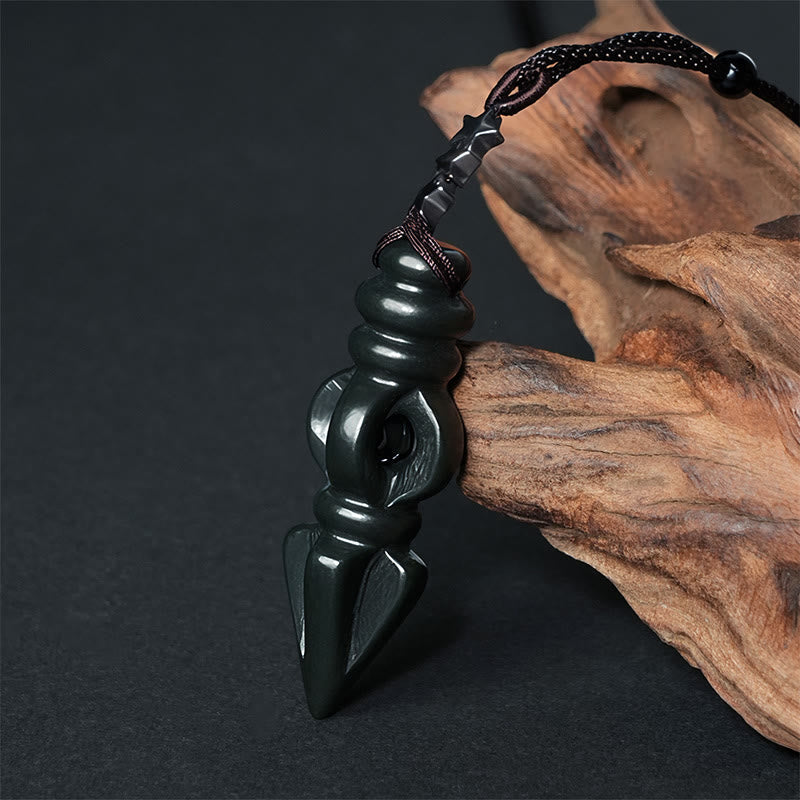 Buddha Stones Tibetan Hetian Cyan Jade Pestle Vajra Dorje Star Harmony Necklace Pendant - Cyan Jade Vajra - image 1
