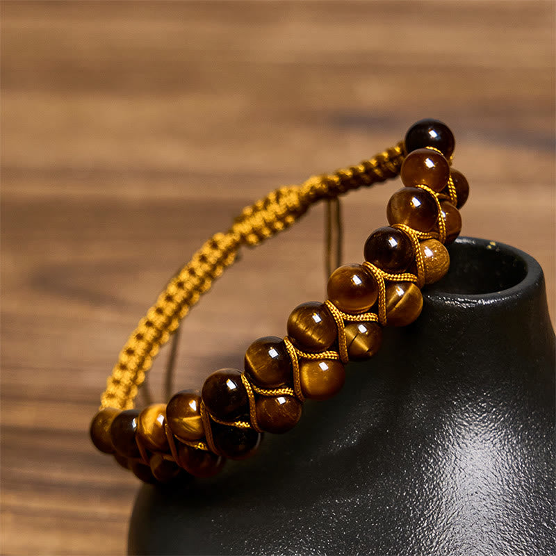 Buddha Stones Natural Tiger Eye Cinnabar Hand-woven Double Row Beads Protection Bracelet - image 3