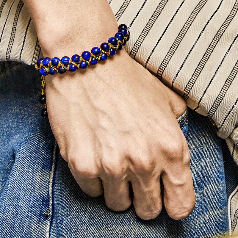 Buddha Stones Natural Blue Tiger Eye Hand-woven Colored Rope Double Row Beads Balance Bracelet - image 4