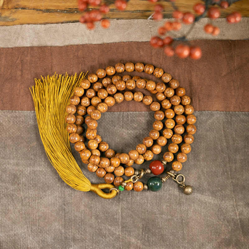 Buddha Stones 108 Mala Beads Bodhi Seed Wisdom Peace Tassel Bracelet - 18cm - image 1
