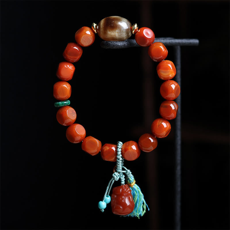 Buddha Stones Natural South Red Agate Pixiu Dzi Bead Fortune Luck Bracelet - image 2