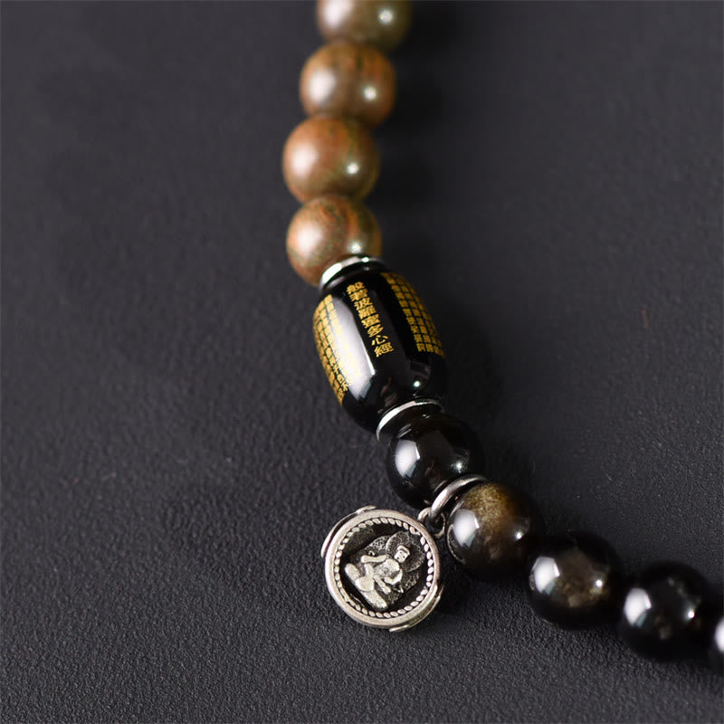 Buddha Stones Tibetan Green Sandalwood Gold Sheen Obsidian Balance Peace Double Wrap Bracelet - image 11