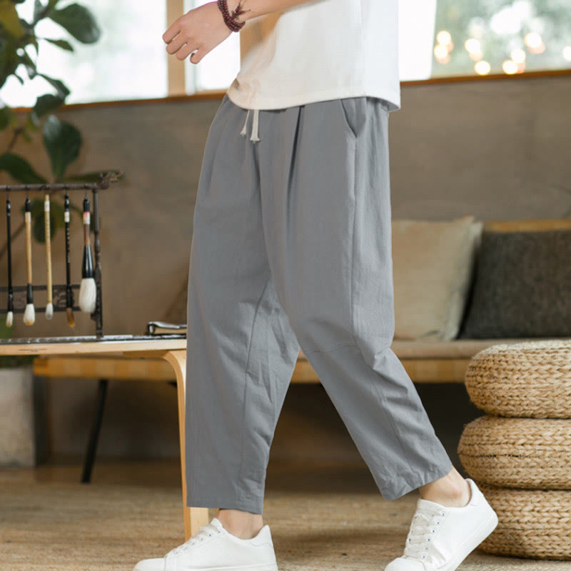 Buddha Stones Summer Men's Cotton Pants With Pockets - LightGrey - US/UK/AU46,EU56 (5XL) - image 22