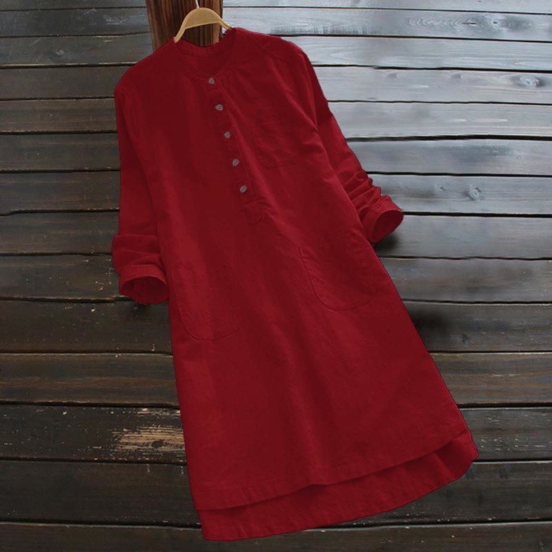 Buddha Stones Solid Buttons Long Sleeve Women's Shirt With Pockets - Red - US16,UK/AU20,EU48 (5XL) - image 17