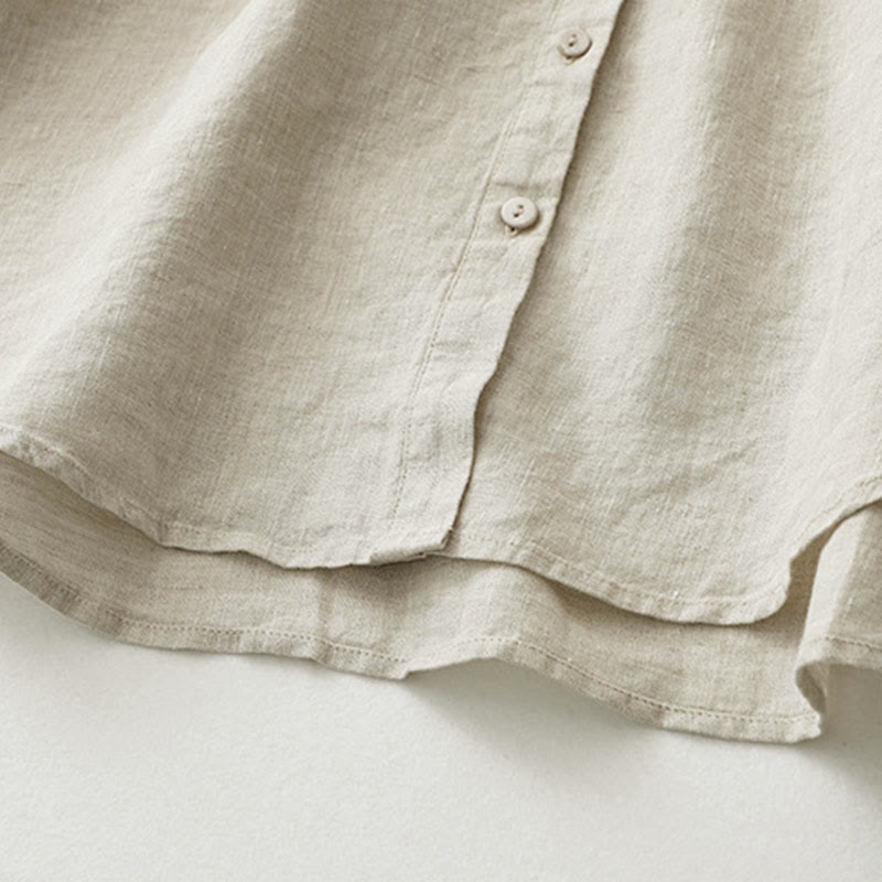 Buddha Stones Solid Color Button Three Quarter Sleeve Cotton Linen Shirt - image 9