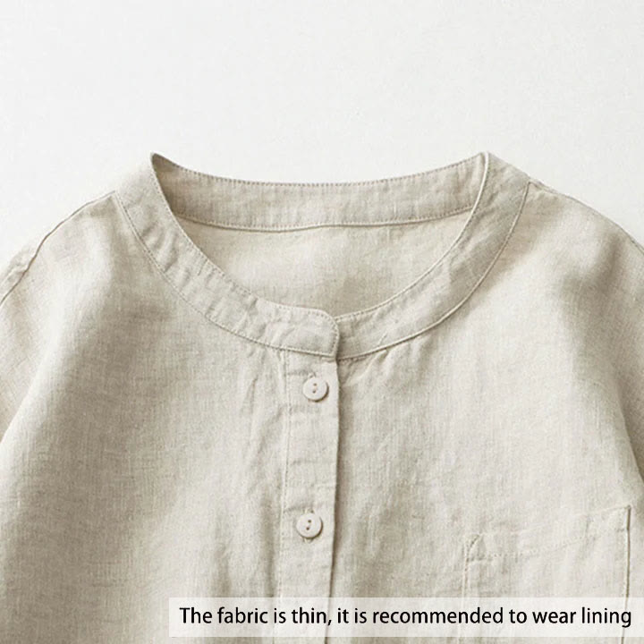 Buddha Stones Solid Color Button Three Quarter Sleeve Cotton Linen Shirt - image 4