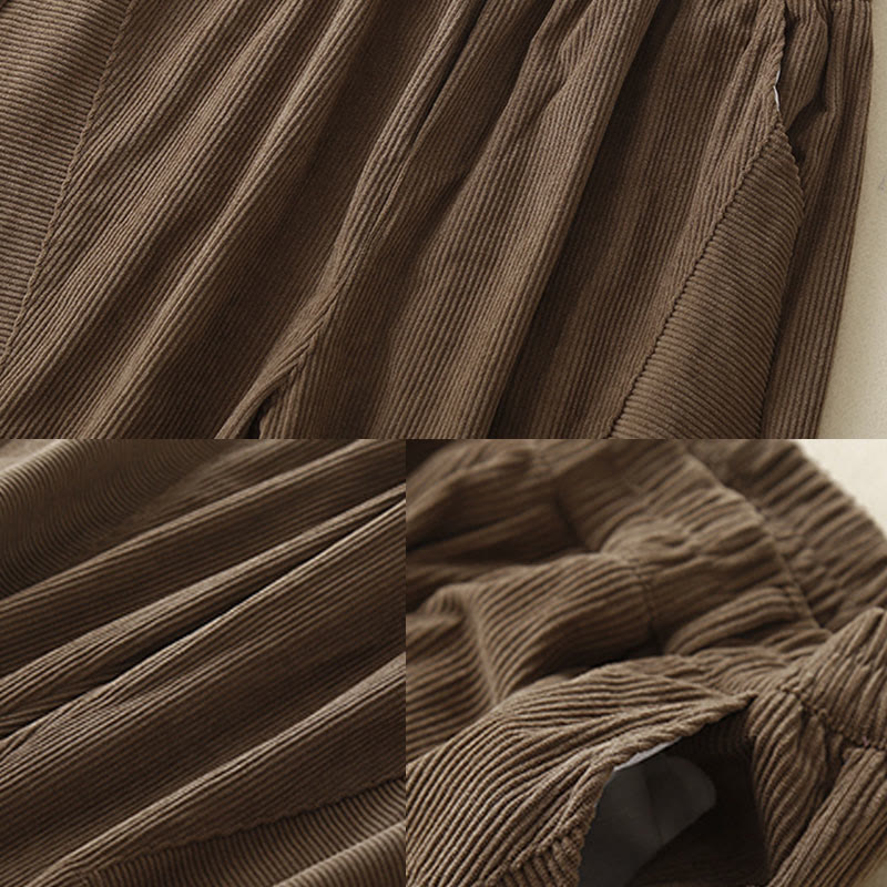 Buddha Stones Commute Vintage Plain Women's Corduroy Cotton Harem Pants With Pockets - image 4