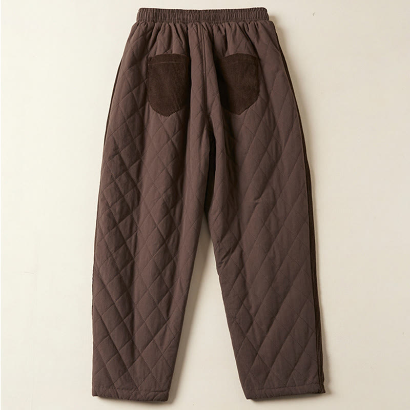 Buddha Stones Diamond Quilted Design Thermal Fleece-Lined Women's Harem Cotton Pants With Pockets - image 20