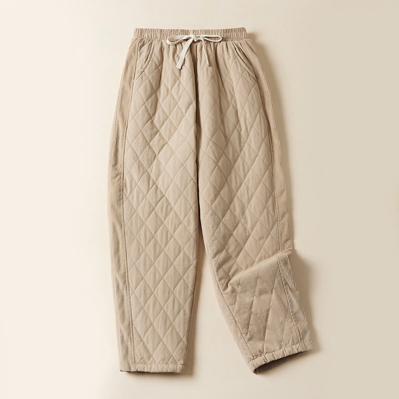 Buddha Stones Diamond Quilted Design Thermal Fleece-Lined Women's Harem Cotton Pants With Pockets - LemonChiffon - US8-10,UK/AU12-14,EU40-42 (2XL) - image 10